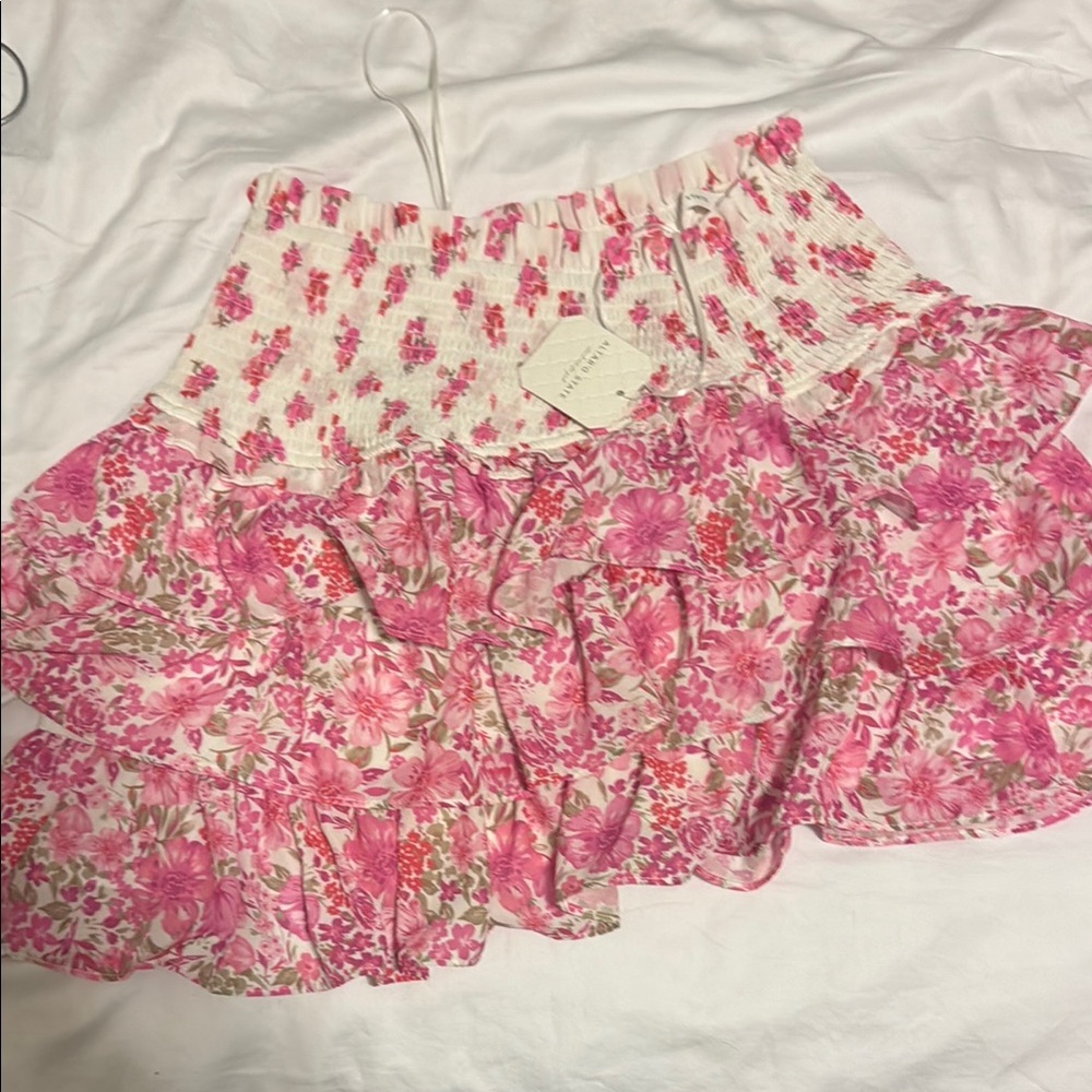 Floral Pink and White Ruffled Skirt
